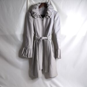 ZARA Women's Wool Coat with Ruffle Collar and Cuff, Size Small